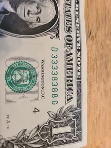 33338388. $1 FRN Fancy Binary Serial Number. - Picture 1 of 3