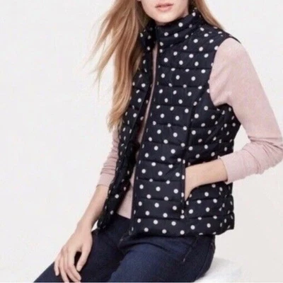 NUEVO Chaleco Talbots Negro Blanco Lunares Acolchado Puffer Cremallera Completa Aislado Grande Foto 1 de 4