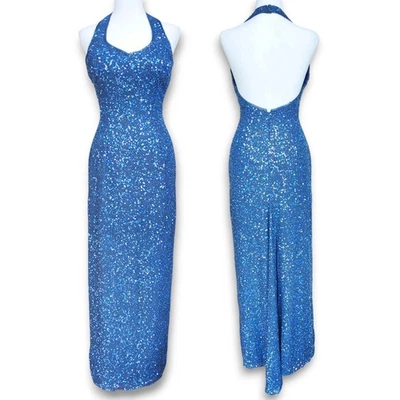 Винтажный Scala 100% шелк бисером блестками с бретелью через шею вечернее платье маленький - Изображение 1 из 4