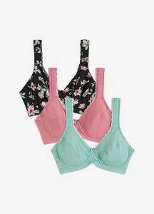3er Pack BH mit Bügel Gr 100 Cup C Schwarz Schwarz Floral + Rosa + Pistazien Neu - Bild 1 von 1