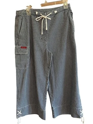 Pantalones de mezclilla Ralph Lauren talla 12 azul blanco rayas cuerda náutica cinturón cargo capri Foto 1 de 4