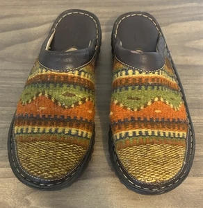 Geborene Wolldecke Damen 10/40 Pantolette Clogs Südwesten Azteken Mexiko Leder MGF7 - Bild 1 von 8