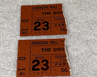THE DOORS 1971 CONCERT TICKET STUBS CARNEGIE HALL Ray Manzarek Robby Krieger USA - Image 1 of 4