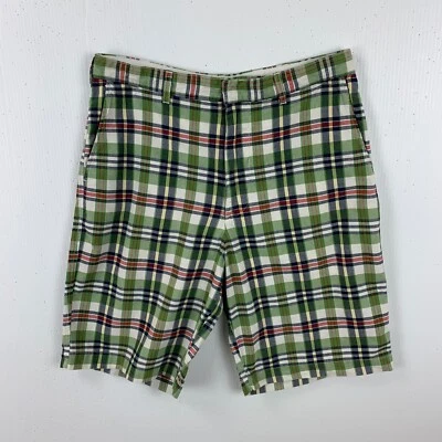 Abercrombie Fitch Mens Plaid Bermuda Shorts 32 Blue Green Flat Front Cruise Wear - Image 1 of 4