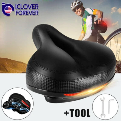 Cojín de asiento de bicicleta ancho cómodo para silla de montar de bicicleta Cruiser y luz de seguridad nocturna Foto 1 de 4