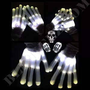 NUOVO! HALLOWEEN BIANCO XO lampeggiante illuminato costume danza guanti scheletrici - Foto 1 di 10