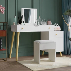 Ufurniture Dressing Table Stool Set Flip Top Makeup Mirror Jewellery Vanity Desk - Picture 1 of 13