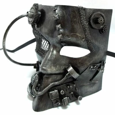 Wasteland Steampunk Bauta Masquerade Mask Men Antique Brushed Silver - Image 1 of 4