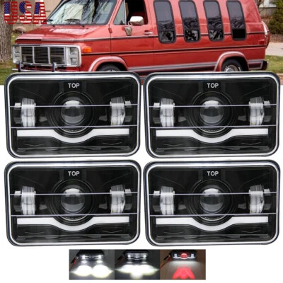 Fit Chevrolet G10 G20 G30 78-91 4pcs LED Headlights Hi-Lo Arrow DRL 4x6inch  - Image 1 of 4