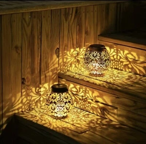 Copper Bronze Solar Lanterns Outdoor Tabletop Or Hanging Retro Waterproof 2 Pack - Picture 1 of 21
