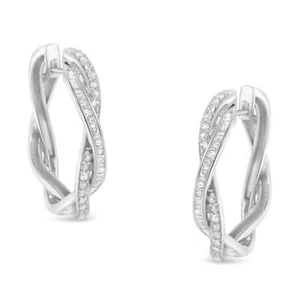 0.75 Carat Real Diamond Hoop Earring in Sterling-Silver - Picture 1 of 7