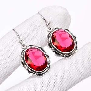Pink Rubellite Tourmaline Gemstone 925 Sterling Silver Earring, Elegant Earring - Picture 1 of 4