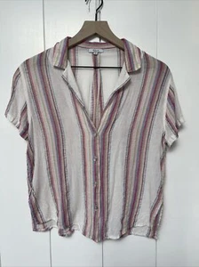 RAILS Womens Striped Bouton Down Blouse Short Sleeve Gold Multi Color Size XS - Picture 1 of 6
