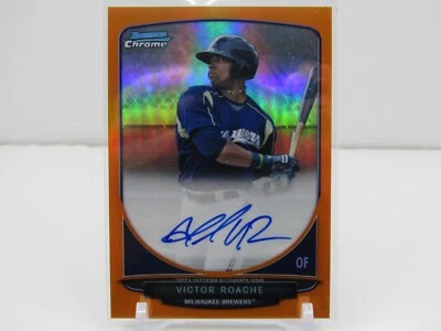 VICTOR ROACHE 2013 BOWMAN CHROME ORANGE REFRACTOR PROSPECT AUTOGRAPH! #13/25! SP - Image 1 of 2