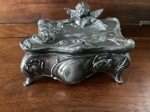 Caja de tocador Rogers placa de plata joyería ataúd Clara Pfeffer Art Nouveau francés - Imagen 1 de 4