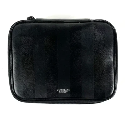 Estojo de maquiagem Victoria’s Secret preto listrado Mayfair vaidade dura - Imagem 1 de 4