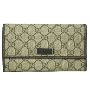 GUCCI GG Supreme Canvas 203573 Long Wallet Beige Brown Gold - Picture 1 of 10