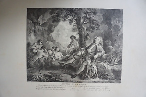 A. WATTEAU (1684-1721) GRANDE GRAVURE XVIII° TIRAGE XX° ROCOCO SCENE DE GENRE AG