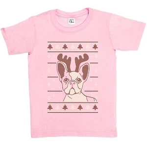 1 T-Shirt Kinder Mädchen Weihnachten Mops trägt Rentier Geweih - Bild 1 von 5
