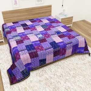 Vintage Patchwork Kantha Bedspread Indian Handmade Quilt Throw Cotton Blanket - Picture 1 of 7