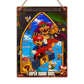 SUPER MARIO BROS POSTER ART Print on Metal Tin Sign Retro Gaming Arcade 8bit NES