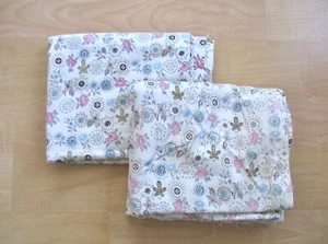 PAIR Vtg 40s 50s Pink Brown Rose Floral Geometric Cotton Kitchen Curtain Fabric - Picture 1 of 9