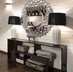 Glam Round Silver Metal Wall Mirror Home Decor for Living Room/ Entry - Picture 1 of 7