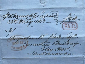 1853 Adams & Co Express Brief Sonora nach San Francisco Kalifornien Goldrausch - Bild 1 von 10