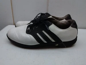 Adidas Men 11M 45 White Fitfoam Black Leather Soft Spike Oxford Casual Golf Shoe - Picture 1 of 8