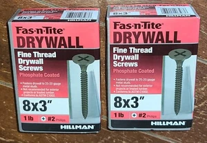 Lot of 2 HILLMAN Fas-N-Tite Drywall 8 x 3 in Fine Thread Drywall Screws #48357 - Picture 1 of 4