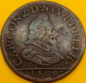 France 1 Liard 1609 Charles de Gonzaga Principality of Arches-Charleville - Picture 1 of 7
