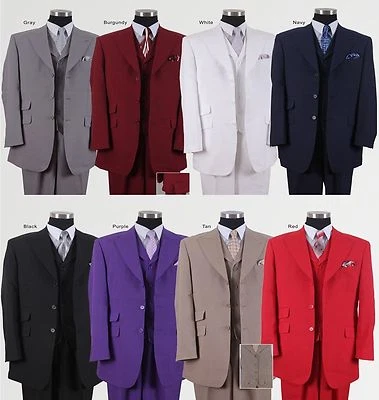 Men's 3 Pc Poly- Poplin  Fashion 3 Button Suit Two Side Vents Length 35"  M905-V - Image 1 of 4