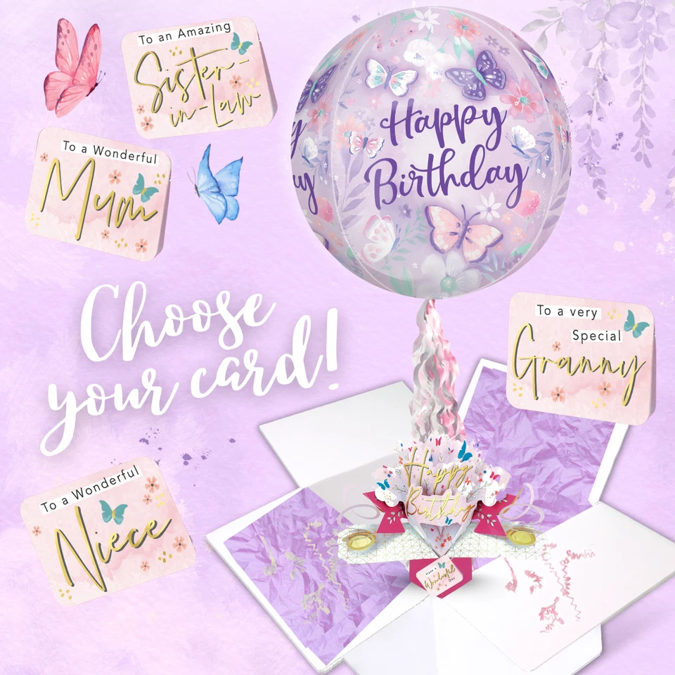 For Her Birthday Pop Up Card & Floating Balloon In A Box Surprise - Image 1 of 1