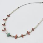 Coral Chip White Heishi Bead Choker Necklace 15" Sterling Silver Boho Southwest