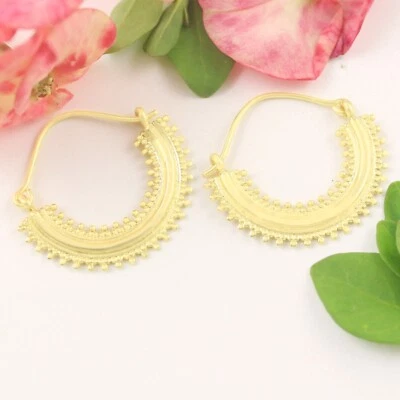 PENDIENTES GRANDES DE LATÓN TRIBAL GITANO MARROQUÍ MANDALA CHAPADOS EN ORO AROS Foto 1 de 4