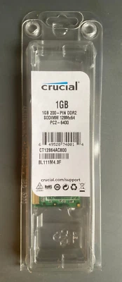 Crucial 1GB 200 PIN DDR2 SODIMM 128MX64 PC2 6400 Laptop Memory Card NIP - Image 1 of 4