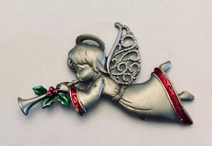Vintage signierte JJ Zinn Engel Weihnachtsbrosche - Bild 1 von 3