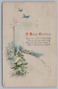 Postcard A Happy Christmas Snow Scene Cabin in the Woods Posted 1925 Harney Sta - Picture 1 of 2