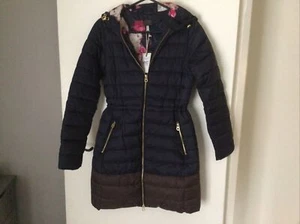 Joules Ladies Heathcote Quilted Coat Size 6 navy Brown BNWT - Picture 1 of 5