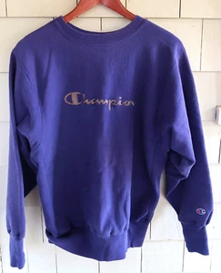Women's Blue CHAMPION Reverse Weave CREW NECK SWEATSHIRT, Size LARGE - Picture 1 of 5