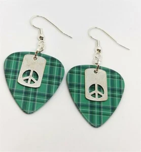 Small Peace Sign Cut Out Charm Guitar Pick Earrings - Pick Your Color - Picture 1 of 13