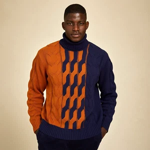 NEU Herren Inserch Rollkragenpullover Zopfmuster Herbst Winter Regular Fit Rostblau - Bild 1 von 2