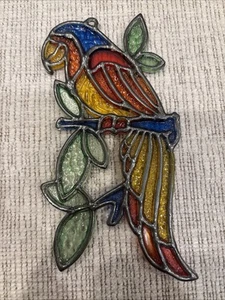 Vintage Sun-catche Stained Glass Art Parrot Glitter Bird Ornament Window Hanging - Picture 1 of 7