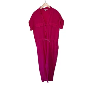 BISCOTE 100% Linen Tie Waist Short Sleeve One Piece Jumpsuit Size M/L  - Picture 1 of 6