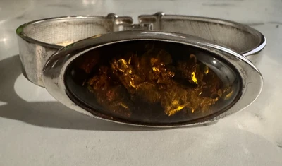 Large Vintage Genuine Honey Baltic Amber Sterling Silver Bracelet Made in Poland - Image 1 of 4
