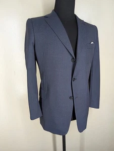 Traje Leonard Logsdail a medida 100 % lana azul - Pantalones planos delanteros - Ajuste 40-42 R - Imagen 1 de 17
