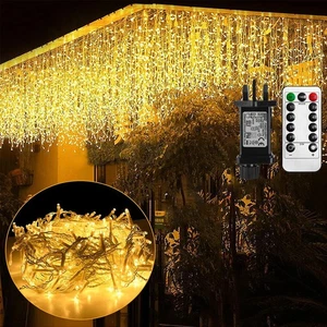 LED Eisregen Lichterkette Außen 400/600/800 LEDs 8 Modi IP44 Deko Lichter Innen - Bild 1 von 20