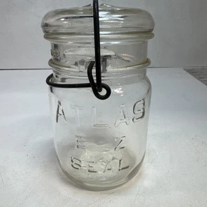 Vintage Hazel ATLAS E-Z Seal Clear Glass Jar with Wire Bail & Lid 6” - Picture 1 of 4