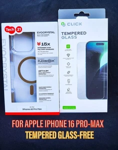 FOR APPLE IPHONE 16 PRO MAX TECH21 EVOCRYSTAL/MAGSAFE-CASE NEW/W-TEMPERED GLASS - Picture 1 of 5