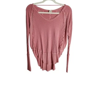 Free People Thermal Waffle knit sz XS pink exposed seams beach boho festival - Picture 1 of 7